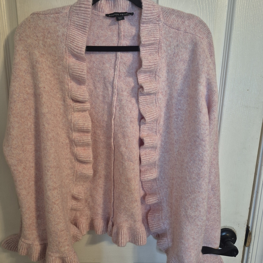 Boston Proper Relaxed Ruffle Open Front Cardigan - Picture 5 of 8